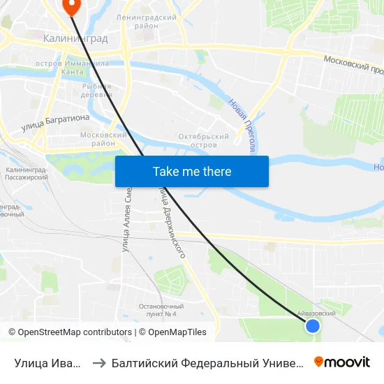 Улица Ивана Земнухова to Балтийский Федеральный Университет Имени Иммануила Канта map