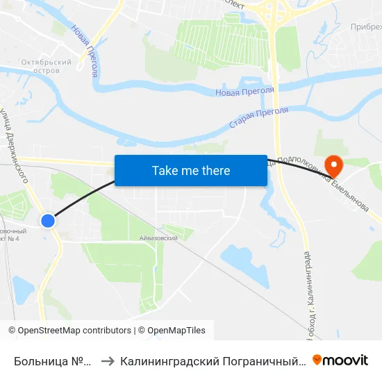 Больница №5 (В Центр) to Калининградский Пограничный Институт Фсб России map