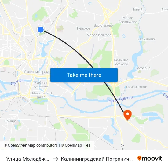 Улица Молодёжная (Из Центра) to Калининградский Пограничный Институт Фсб России map