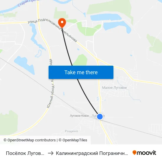 Посёлок Луговое (Конечная) to Калининградский Пограничный Институт Фсб России map