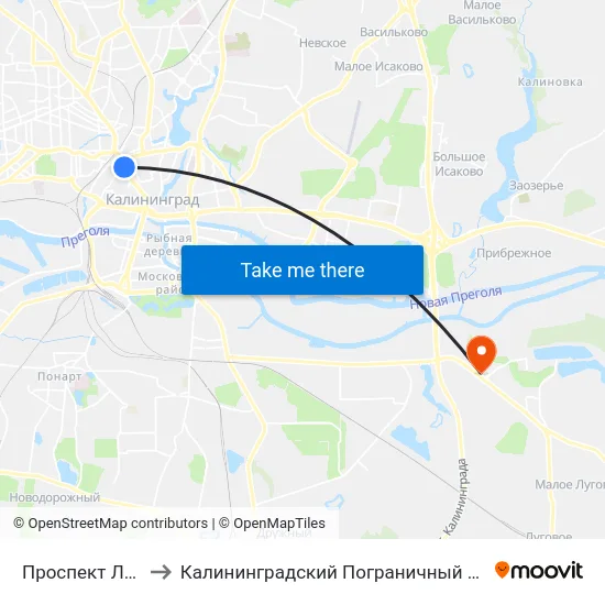 Проспект Ленинский to Калининградский Пограничный Институт Фсб России map