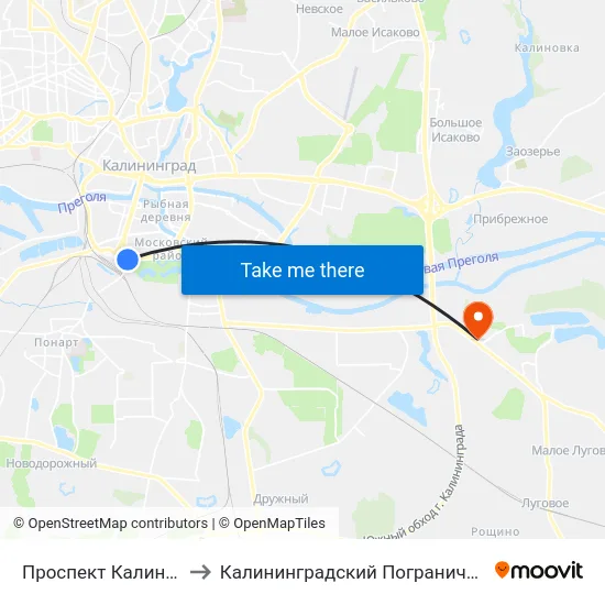 Проспект Калинина (Из Центра) to Калининградский Пограничный Институт Фсб России map