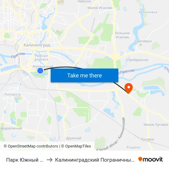 Парк Южный (Из Центра) to Калининградский Пограничный Институт Фсб России map