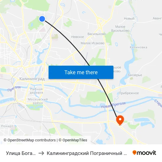 Улица Богатырская to Калининградский Пограничный Институт Фсб России map