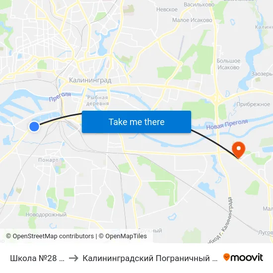Школа №28 (В Центр) to Калининградский Пограничный Институт Фсб России map