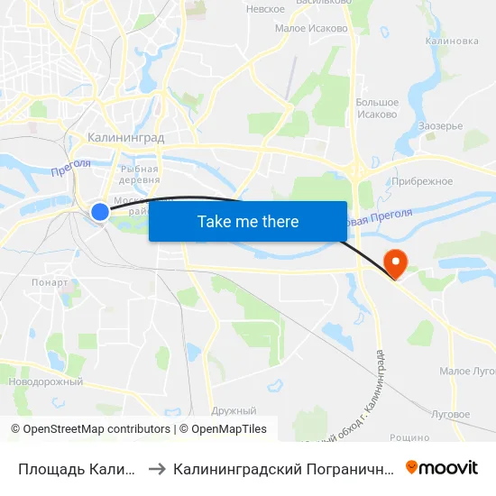 Площадь Калинина (В Центр) to Калининградский Пограничный Институт Фсб России map