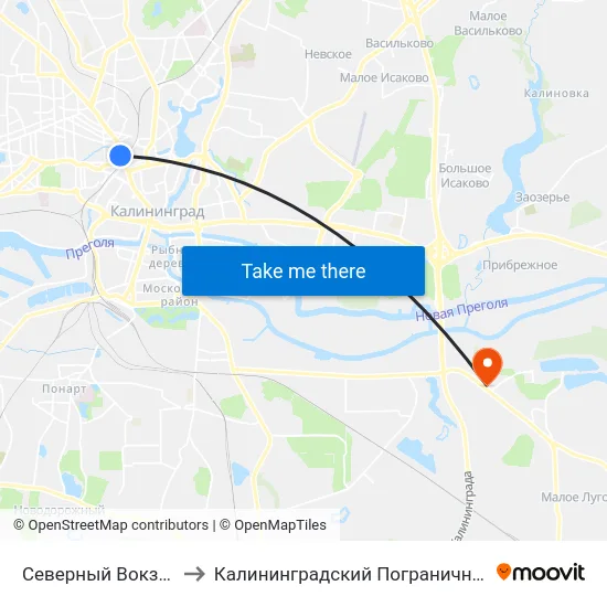 Северный Вокзал (Из Центра) to Калининградский Пограничный Институт Фсб России map