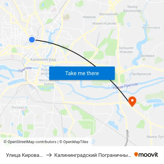 Улица Кирова (Из Центра) to Калининградский Пограничный Институт Фсб России map