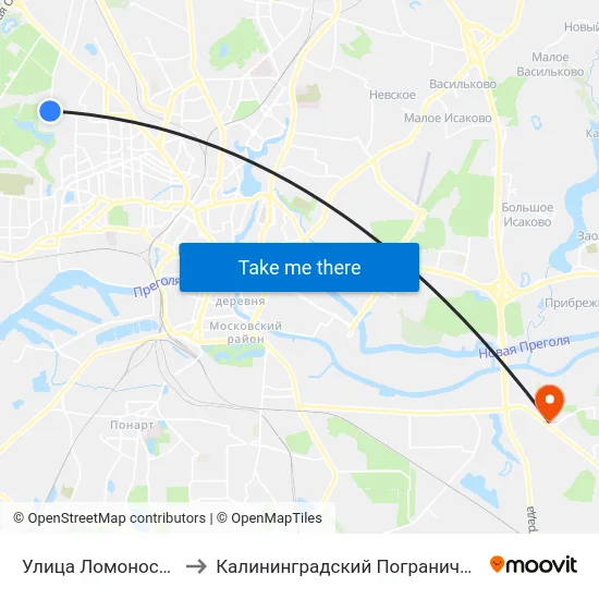 Улица Ломоносова (Из Центра) to Калининградский Пограничный Институт Фсб России map