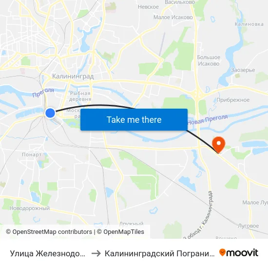 Улица Железнодорожная (Из Центра) to Калининградский Пограничный Институт Фсб России map
