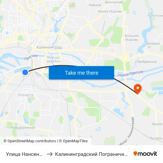 Улица Нансена (Из Центра) to Калининградский Пограничный Институт Фсб России map