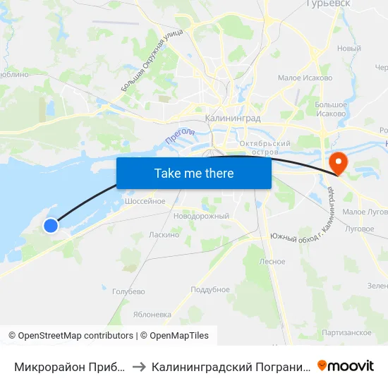 Микрорайон Прибрежный (Конечная) to Калининградский Пограничный Институт Фсб России map