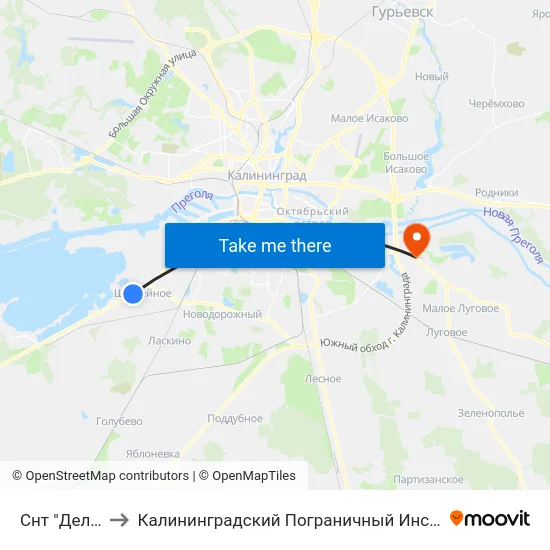 Снт "Дельфин" to Калининградский Пограничный Институт Фсб России map