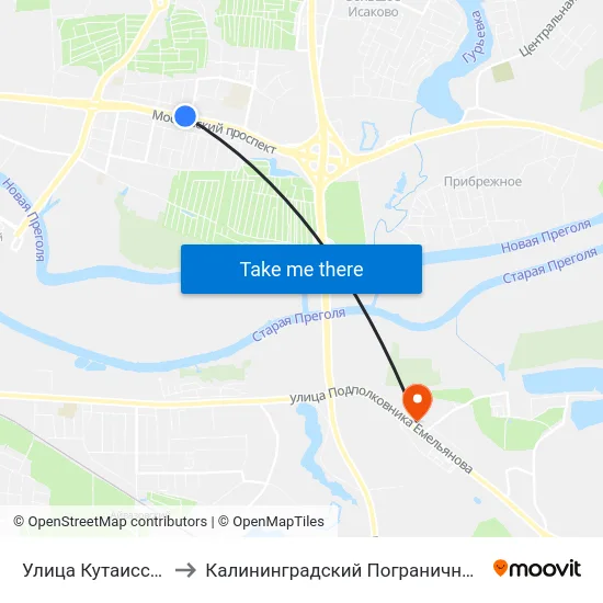 Улица Кутаисская (В Центр) to Калининградский Пограничный Институт Фсб России map