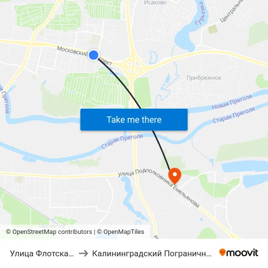 Улица Флотская (Из Центра) to Калининградский Пограничный Институт Фсб России map