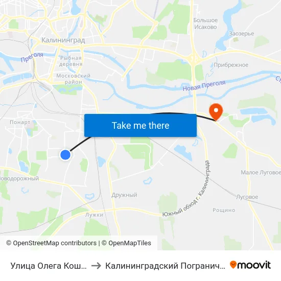 Улица Олега Кошевого (Конечная) to Калининградский Пограничный Институт Фсб России map