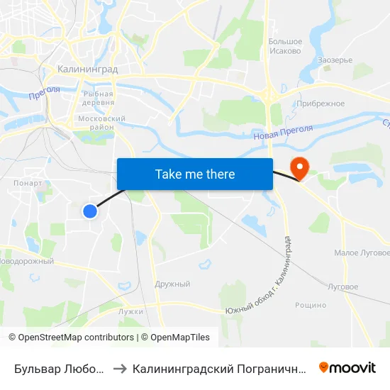 Бульвар Любови Шевцовой to Калининградский Пограничный Институт Фсб России map