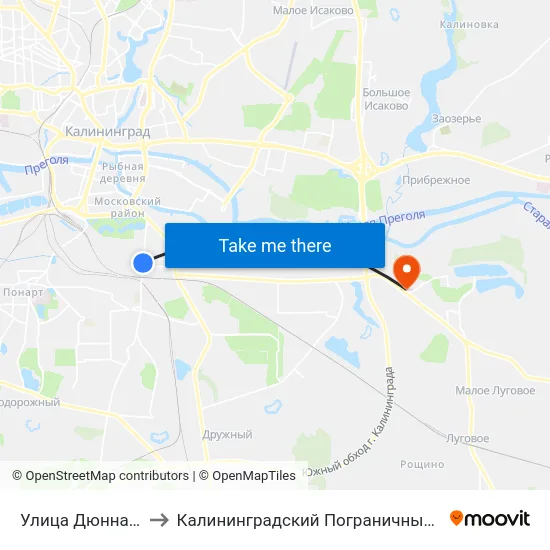 Улица Дюнная (В Центр) to Калининградский Пограничный Институт Фсб России map