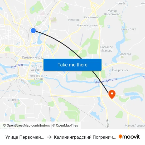 Улица Первомайская (Из Центра) to Калининградский Пограничный Институт Фсб России map