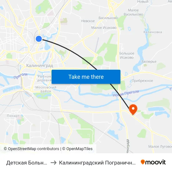 Детская Больница (В Центр) to Калининградский Пограничный Институт Фсб России map