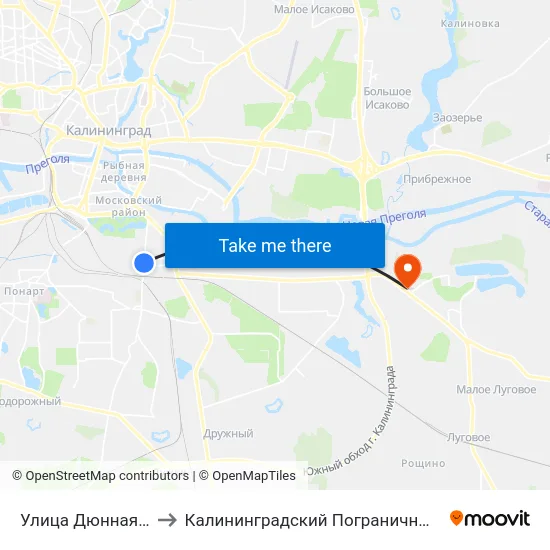Улица Дюнная (Из Центра) to Калининградский Пограничный Институт Фсб России map
