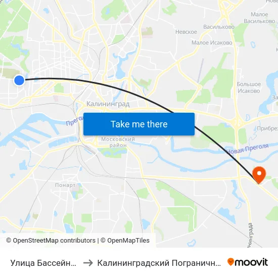 Улица Бассейная (Из Центра) to Калининградский Пограничный Институт Фсб России map