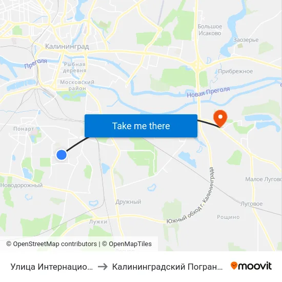 Улица Интернациональная (Из Центра) to Калининградский Пограничный Институт Фсб России map