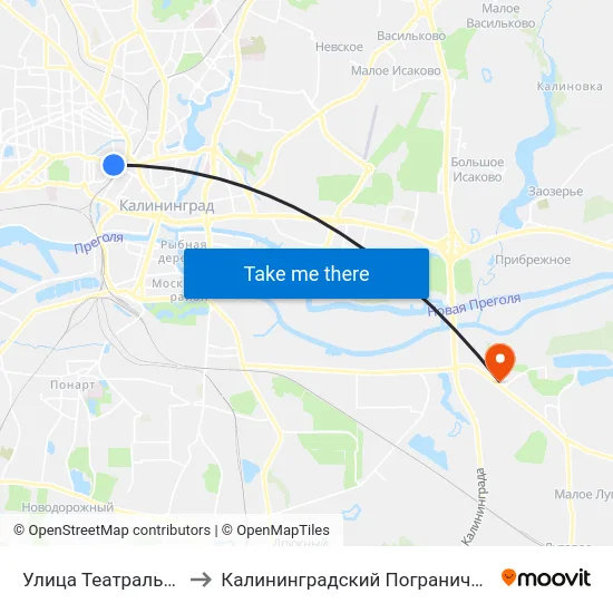 Улица Театральная (Из Центра) to Калининградский Пограничный Институт Фсб России map