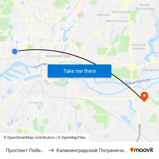 Проспект Победы (Из Центра) to Калининградский Пограничный Институт Фсб России map