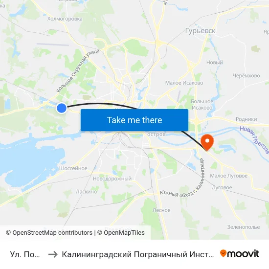 Ул. Полевая to Калининградский Пограничный Институт Фсб России map