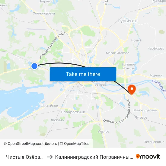 Чистые Озёра (Из Центра) to Калининградский Пограничный Институт Фсб России map