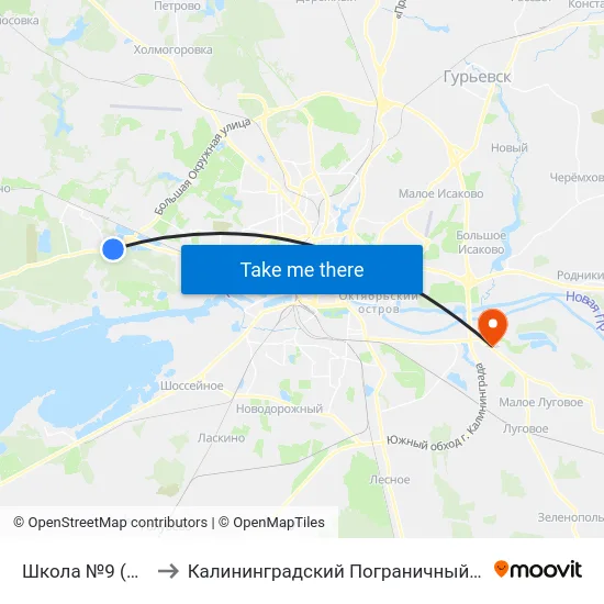 Школа №9 (Из Центра) to Калининградский Пограничный Институт Фсб России map