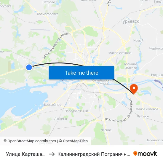 Улица Карташева (Из Центра) to Калининградский Пограничный Институт Фсб России map