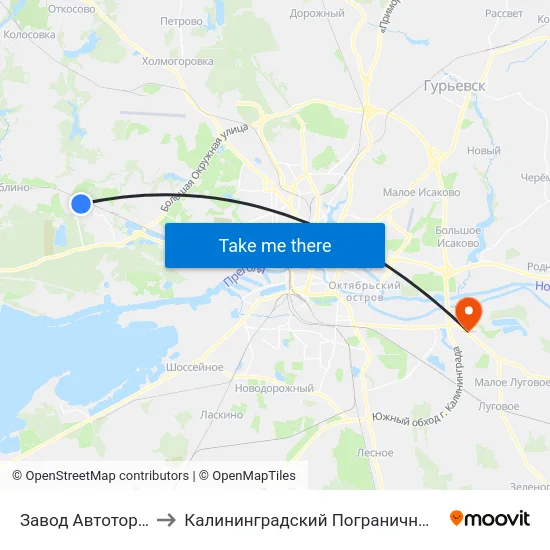 Завод Автотор (Из Центра) to Калининградский Пограничный Институт Фсб России map