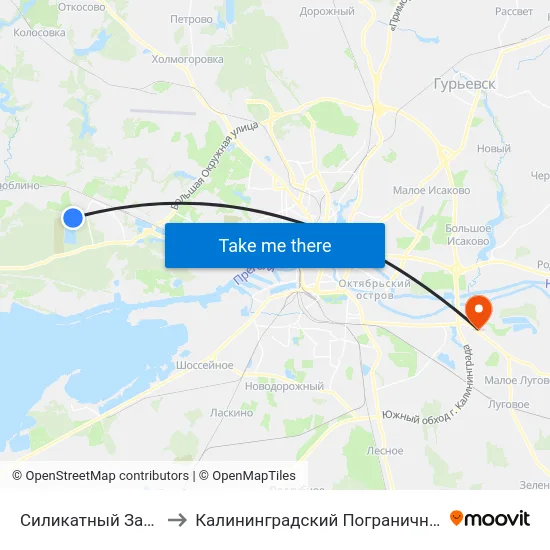 Силикатный Завод (Конечная) to Калининградский Пограничный Институт Фсб России map