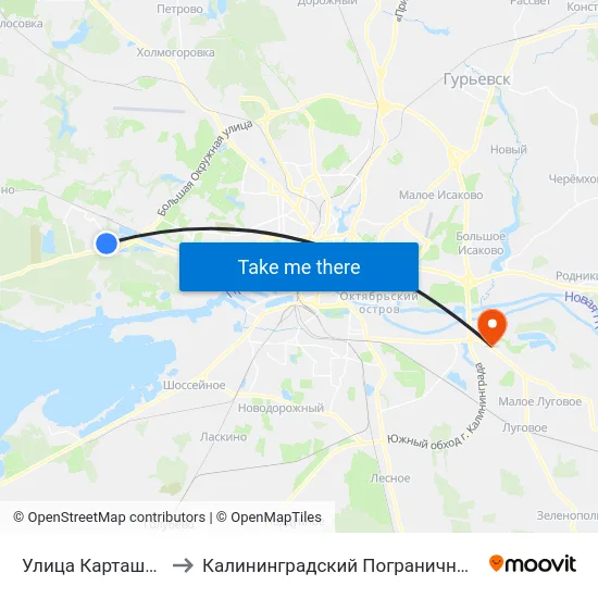 Улица Карташева (В Центр) to Калининградский Пограничный Институт Фсб России map