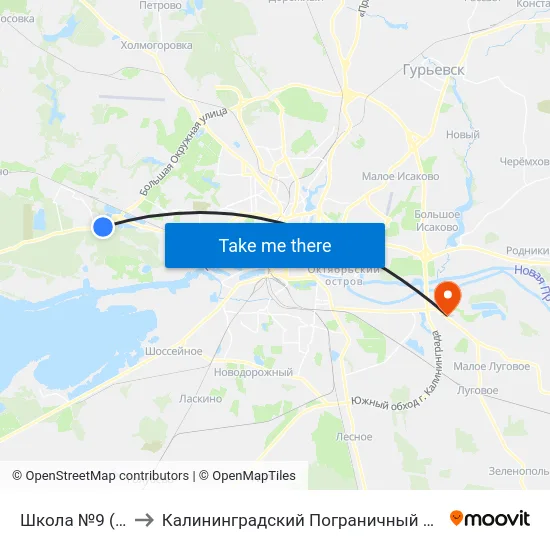 Школа №9 (В Центр) to Калининградский Пограничный Институт Фсб России map