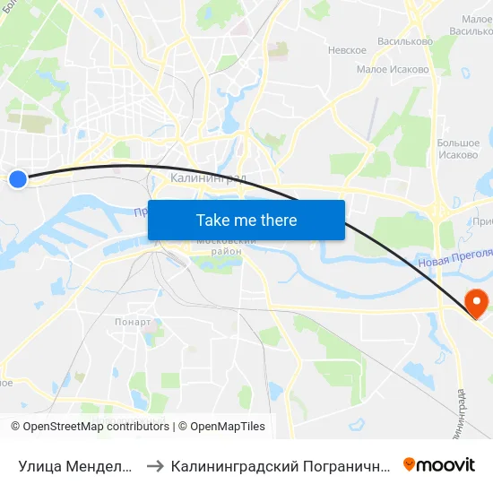 Улица Менделеева (В Центр) to Калининградский Пограничный Институт Фсб России map