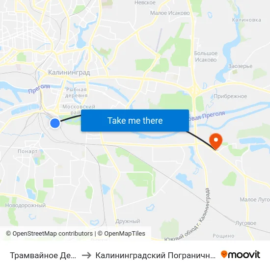Трамвайное Депо (Из Центра) to Калининградский Пограничный Институт Фсб России map