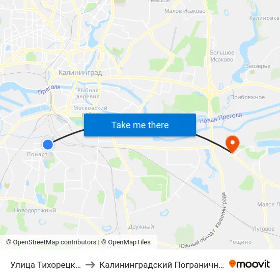 Улица Тихорецкая (Из Центра) to Калининградский Пограничный Институт Фсб России map