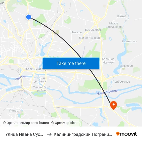 Улица Ивана Сусанина (Из Центра) to Калининградский Пограничный Институт Фсб России map