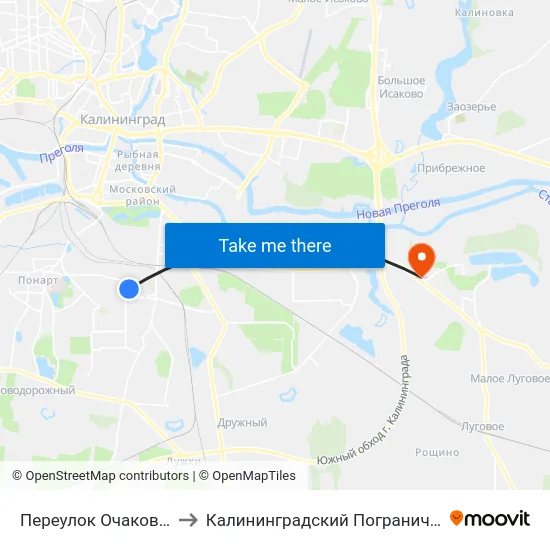 Переулок Очаковский (Из Центра) to Калининградский Пограничный Институт Фсб России map