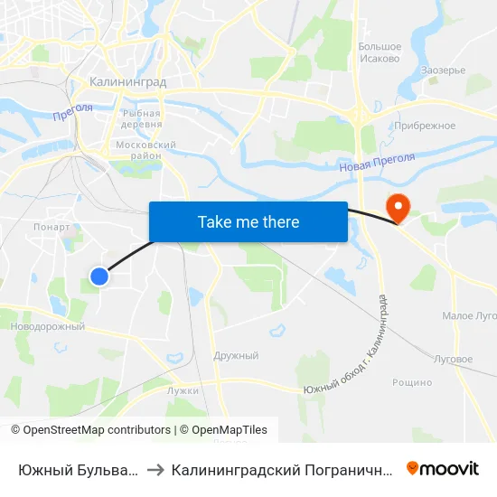 Южный Бульвар (Из Центра) to Калининградский Пограничный Институт Фсб России map
