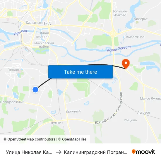 Улица Николая Карамзина (Из Центра) to Калининградский Пограничный Институт Фсб России map
