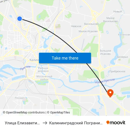 Улица Елизаветинская (Из Центра) to Калининградский Пограничный Институт Фсб России map