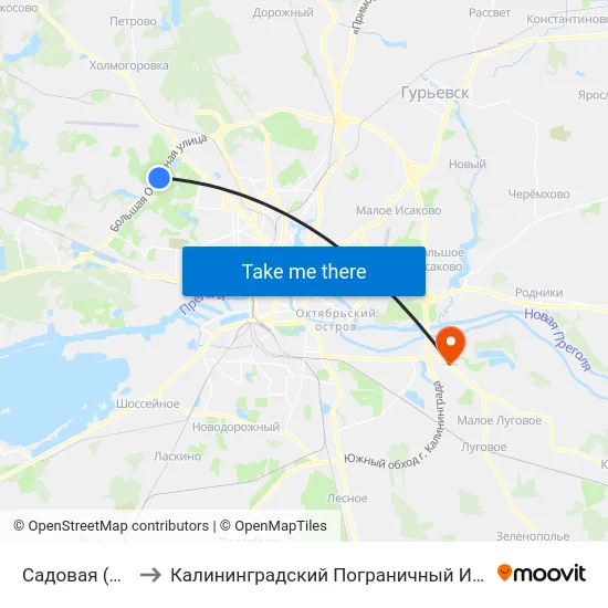 Садовая (В Центр) to Калининградский Пограничный Институт Фсб России map