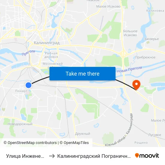 Улица Инженерная (В Центр) to Калининградский Пограничный Институт Фсб России map