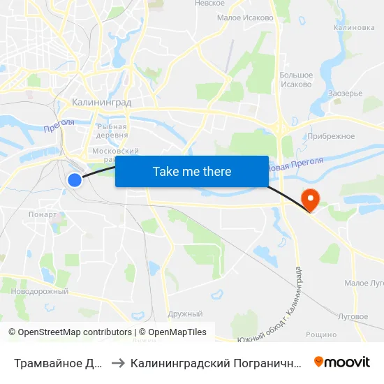 Трамвайное Депо (В Центр) to Калининградский Пограничный Институт Фсб России map