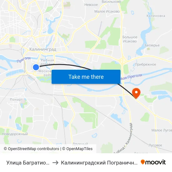 Улица Багратиона (Из Центра) to Калининградский Пограничный Институт Фсб России map
