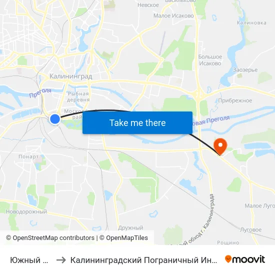 Южный Вокзал to Калининградский Пограничный Институт Фсб России map